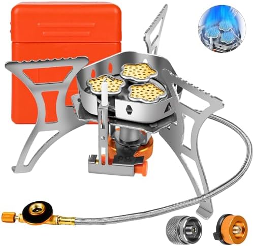 6800W Camping Backpacking Stove, Outdoor Portable Burner Cooking Stove with Fuel Canister Adapter, Piezo Ignition, Carry Case, Foldable Windproof Camping Gas Stove for Picnic Hiking - Image 2