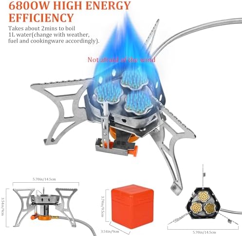 6800W Camping Backpacking Stove, Outdoor Portable Burner Cooking Stove with Fuel Canister Adapter, Piezo Ignition, Carry Case, Foldable Windproof Camping Gas Stove for Picnic Hiking - Image 3