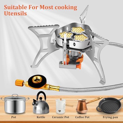6800W Camping Backpacking Stove, Outdoor Portable Burner Cooking Stove with Fuel Canister Adapter, Piezo Ignition, Carry Case, Foldable Windproof Camping Gas Stove for Picnic Hiking - Image 4
