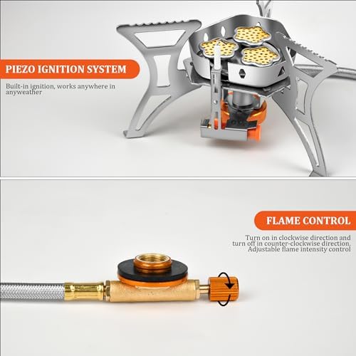 6800W Camping Backpacking Stove, Outdoor Portable Burner Cooking Stove with Fuel Canister Adapter, Piezo Ignition, Carry Case, Foldable Windproof Camping Gas Stove for Picnic Hiking - Image 6