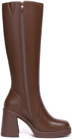 Athlefit Black Knee High Boots for Women Platform Tall Boots Fashion Square Toe Chunky Heeled Booties - Image 3