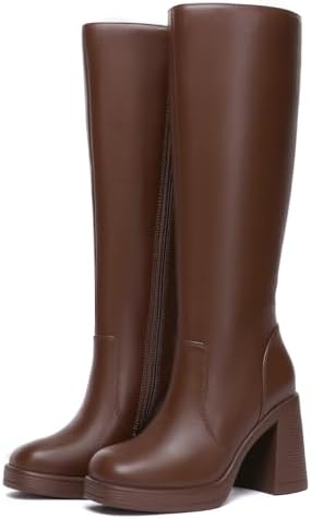 Athlefit Black Knee High Boots for Women Platform Tall Boots Fashion Square Toe Chunky Heeled Booties - Image 4