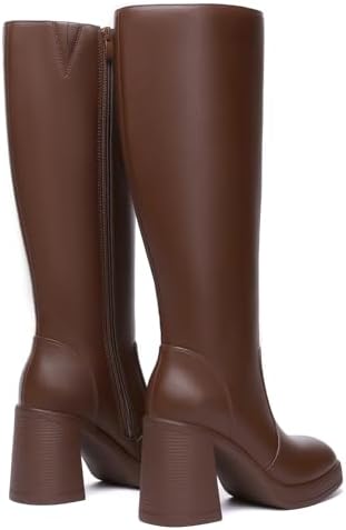 Athlefit Black Knee High Boots for Women Platform Tall Boots Fashion Square Toe Chunky Heeled Booties - Image 5