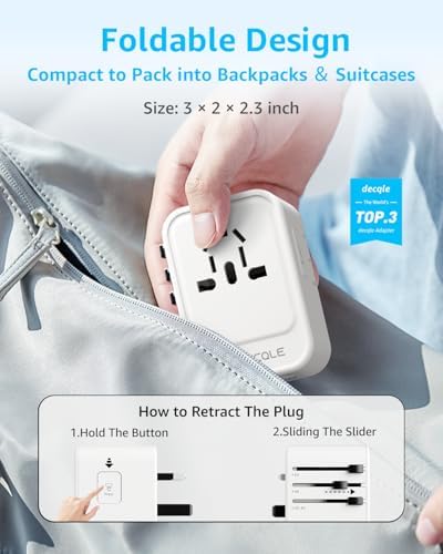 Universal Travel Adapter, International Travel Plug Adapter with 2 USB-C(PD 20W) & 1 USB-A Ports, All in One Portable Adaptor, for USA, UK, EU, AU & 224+ Countries (White) US - Image 4