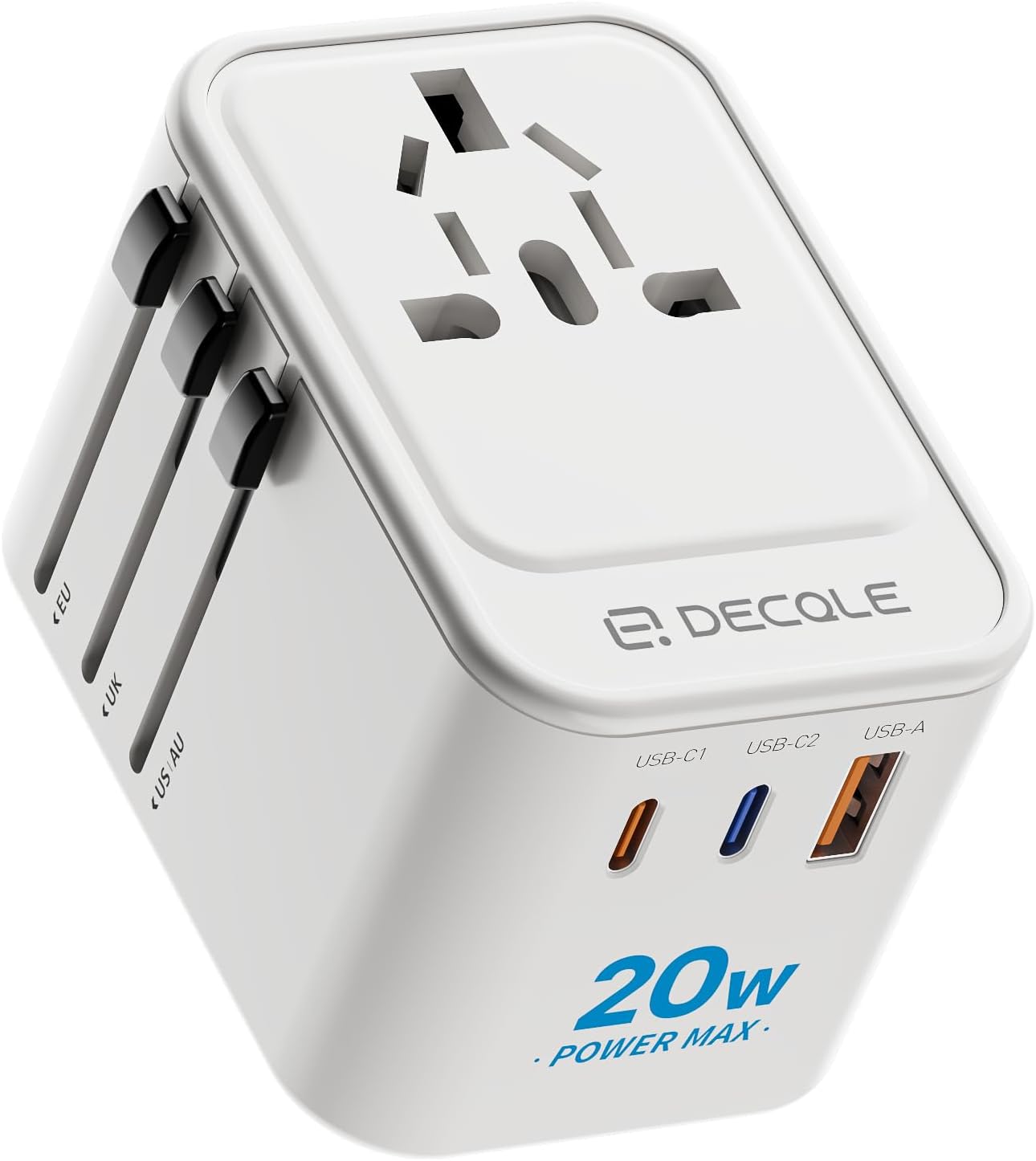 Universal Travel Adapter, International Travel Plug Adapter with 2 USB-C(PD 20W) & 1 USB-A Ports, All in One Portable Adaptor, for USA, UK, EU, AU & 224+ Countries (White) US - Image 9